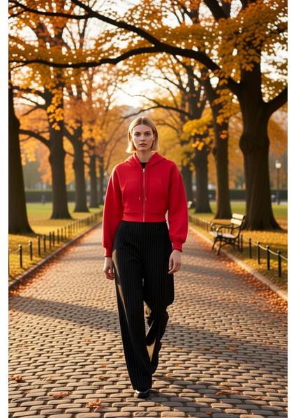 Kadın Kapüşonlu Düşük Kol Fermuarlı Örme Sweatshirt Fonksiyonel Dayanıklı Kaliteli Estetik