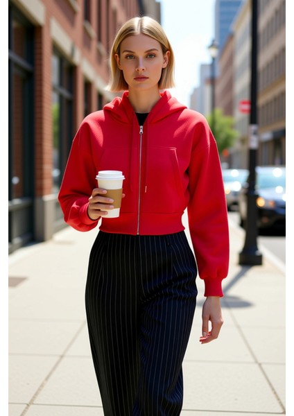 Kadın Kapüşonlu Düşük Kol Fermuarlı Örme Sweatshirt Fonksiyonel Dayanıklı Kaliteli Estetik fiyatları