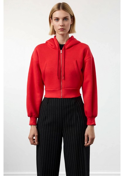 Kadın Kapüşonlu Düşük Kol Fermuarlı Örme Sweatshirt Fonksiyonel Dayanıklı Kaliteli Estetik modelleri