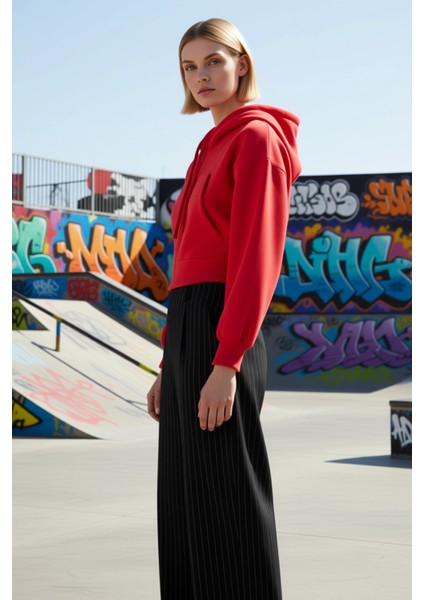 Kadın Kapüşonlu Düşük Kol Fermuarlı Örme Sweatshirt Fonksiyonel Dayanıklı Kaliteli Estetik indirimleri