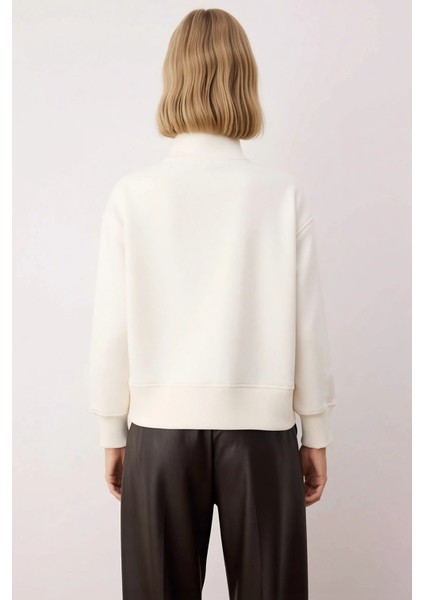 Kadın Dik Yaka Fermuarlı Düşük Kol Regular Kesim Örme Sweatshirt Fonksiyonel Dayanıklı Şık fırsatları