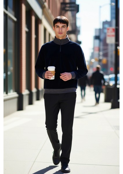 Erkek Dik Yaka Fermuar Detaylı Düşük Kol Polar Sweatshirt Fonksiyonel Dayanıklı Kaliteli Şık fiyatları