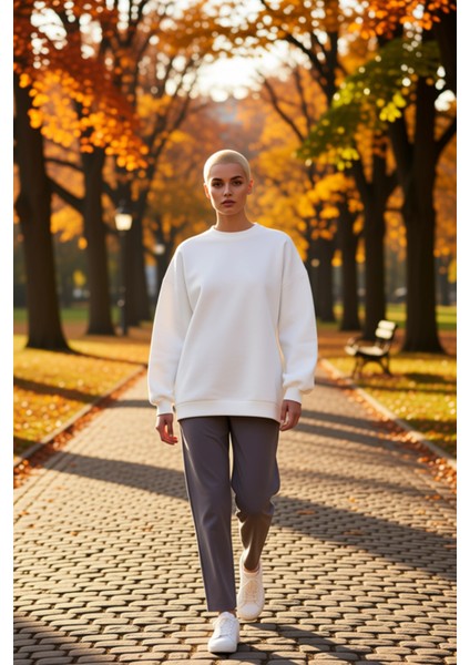 Kadın Bisiklet Yaka Düşük Kol Oversize Kalın Örme Sweatshirt Fonksiyonel Dayanıklı Estetik