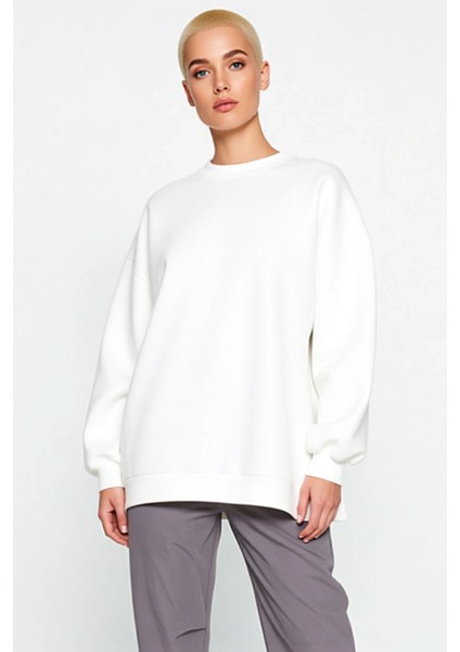 Kadın Bisiklet Yaka Düşük Kol Oversize Kalın Örme Sweatshirt Fonksiyonel Dayanıklı Estetik modelleri