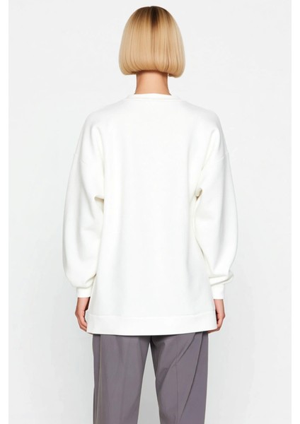 Kadın Bisiklet Yaka Düşük Kol Oversize Kalın Örme Sweatshirt Fonksiyonel Dayanıklı Estetik fırsatları