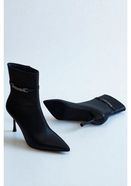 Hakiki Deri Siyah Kadın Tokalı Bot – 9 cm Ince Topuk Bilekte Şık Sivri Burun fırsatları