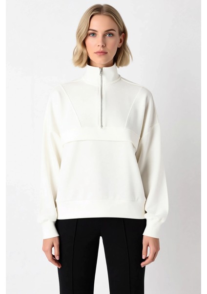 Kadın Dik Yaka Düşük Kol Fermuarlı Örme Sweatshirt Fonksiyonel Dayanıklı Kaliteli Konforlu modelleri