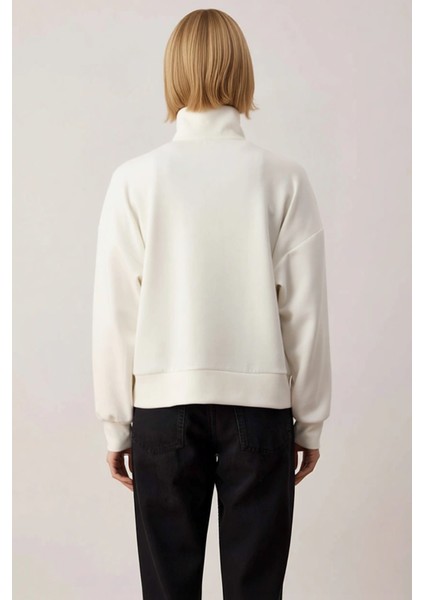 Kadın Dik Yaka Düşük Kol Fermuarlı Örme Sweatshirt Fonksiyonel Dayanıklı Kaliteli Konforlu fırsatları