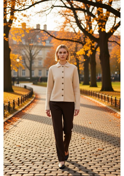 Kadın Bisiklet Yaka Standart Kol Düz Desenli Regular Kalıp Örme Ceket Fonksiyonel Kaliteli