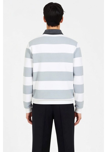 Erkek Polo Yaka Standart Kol Çizgili Sweatshirt Fonksiyonel Dayanıklı Kaliteli Konforlu Şık fırsatları