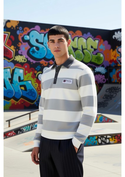 Erkek Polo Yaka Standart Kol Çizgili Sweatshirt Fonksiyonel Dayanıklı Kaliteli Konforlu Şık indirimleri