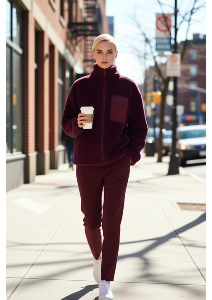 Kadın Dik Yaka Düşük Kol Tam Fermuarlı Peluş Sweatshirt Fonksiyonel Dayanıklı Kaliteli Şık fiyatları