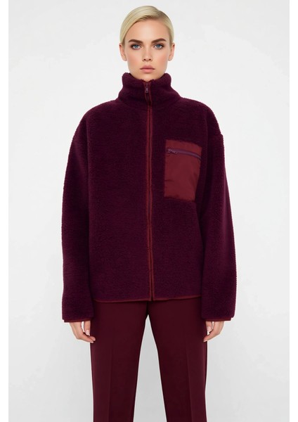 Kadın Dik Yaka Düşük Kol Tam Fermuarlı Peluş Sweatshirt Fonksiyonel Dayanıklı Kaliteli Şık modelleri