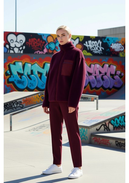 Kadın Dik Yaka Düşük Kol Tam Fermuarlı Peluş Sweatshirt Fonksiyonel Dayanıklı Kaliteli Şık indirimleri