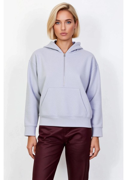 Kadın Kapüşonlu Düşük Kol Fermuarlı Geniş Kesim Örme Sweatshirt Fonksiyonel Dayanıklı Spor modelleri