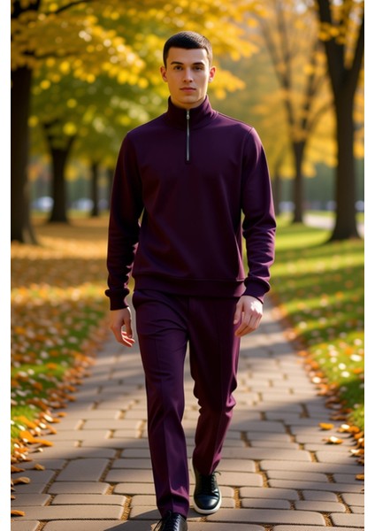 Erkek Dik Yaka Fermuarlı Standart Kol Regular Kalıp Sweatshirt Fonksiyonel Dayanıklı Rahat