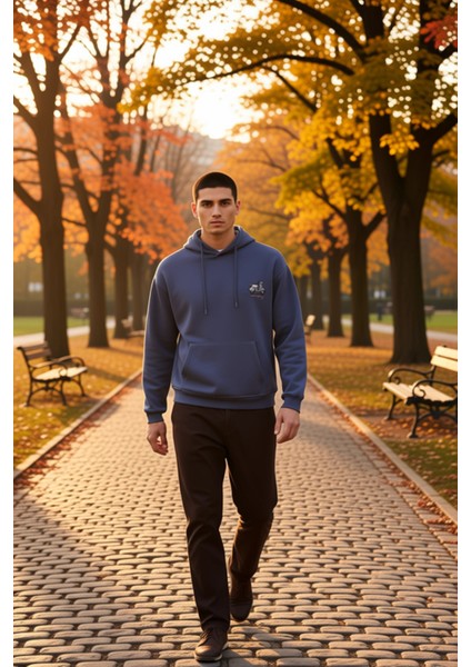 Erkek Kapüşonlu Düşük Kol Sweatshirt Slogan Nakışlı Fonksiyonel Dayanıklı Kaliteli Estetik