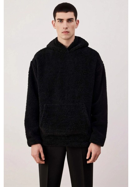 Erkek Kapüşonlu Düşük Uzun Kollu Örme Polar Dokuma Oversize Geniş Kesim Retro Desenli Sweatshirt modelleri