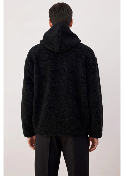 Erkek Kapüşonlu Düşük Uzun Kollu Örme Polar Dokuma Oversize Geniş Kesim Retro Desenli Sweatshirt fırsatları