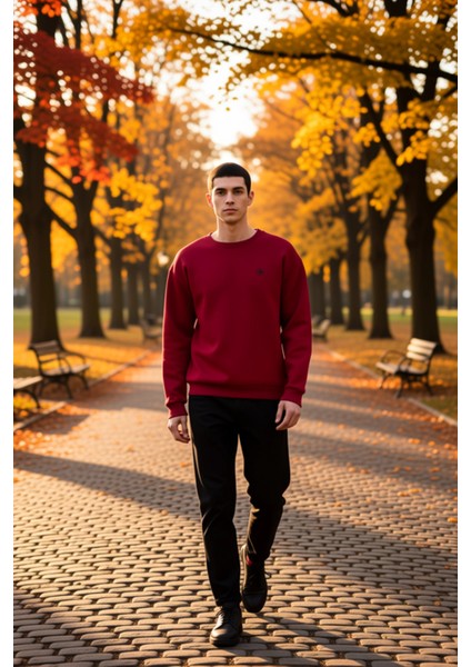 Erkek Bisiklet Yaka Standart Kol Oversize Kalıp 3 Iplik Penye Şardonlu Sweatshirt Kaliteli