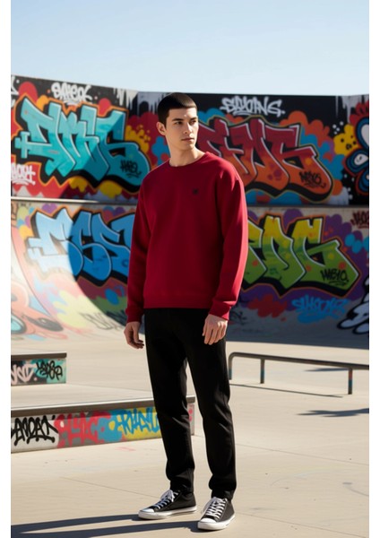 Erkek Bisiklet Yaka Standart Kol Oversize Kalıp 3 Iplik Penye Şardonlu Sweatshirt Kaliteli indirimleri