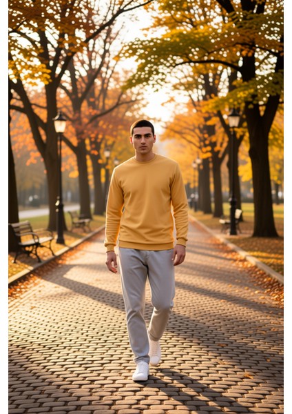 Erkek Bisiklet Yaka Standart Kol Regular Kalıp Polar Sweatshirt Fonksiyonel Dayanıklı Spor