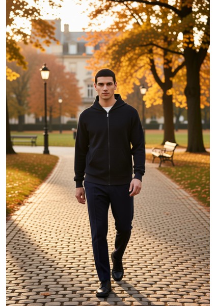 Erkek Bisiklet Yaka Standart Kol Fermuarlı Dokulu Sweatshirt Fonksiyonel Dayanıklı Estetik