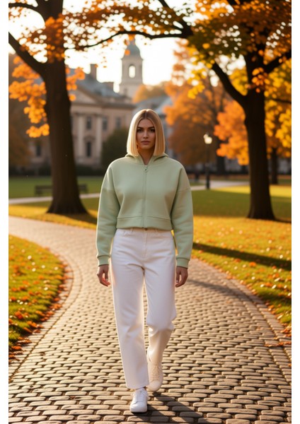 Kadın Kapüşonlu Fermuarlı Düşük Kol Örme Sweatshirt Fonksiyonel Dayanıklı Kaliteli Estetik
