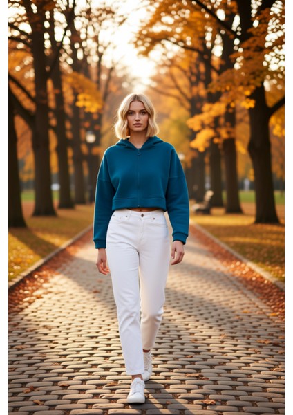 Kadın Kapüşonlu Fermuarlı Düşük Kol Örme Sweatshirt Fonksiyonel Dayanıklı Kaliteli Estetik