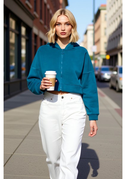 Kadın Kapüşonlu Fermuarlı Düşük Kol Örme Sweatshirt Fonksiyonel Dayanıklı Kaliteli Estetik fiyatları