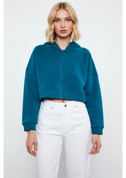 Kadın Kapüşonlu Fermuarlı Düşük Kol Örme Sweatshirt Fonksiyonel Dayanıklı Kaliteli Estetik modelleri