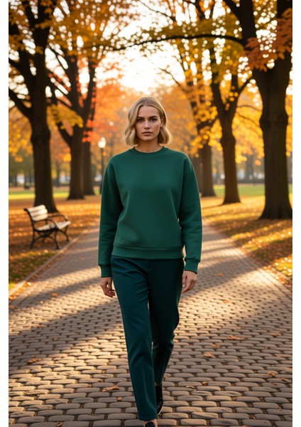 Kadın Bisiklet Yaka Düşük Kol Regular Kalıp Örme Sweatshirt Fonksiyonel Dayanıklı Kaliteli