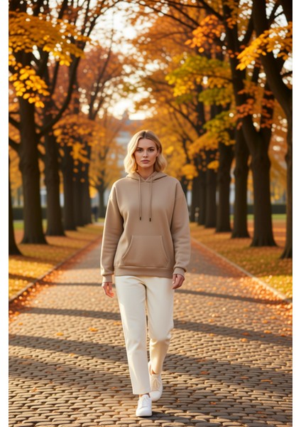 Kadın Kapüşonlu Düşük Kol Oversize Sweatshirt Fonksiyonel Dayanıklı Kaliteli Konforlu Spor