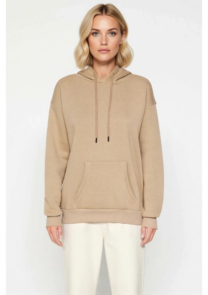 Kadın Kapüşonlu Düşük Kol Oversize Sweatshirt Fonksiyonel Dayanıklı Kaliteli Konforlu Spor modelleri