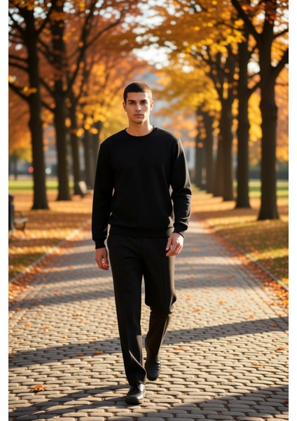 Erkek Bisiklet Yaka Standart Kol Regular Kalıp Sweatshirt Fonksiyonel Dayanıklı Kaliteli Şık