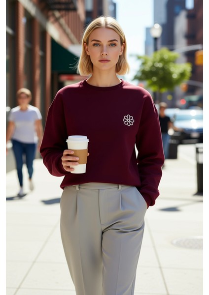 Kadın Bisiklet Yaka Düşük Kol Nakışlı Regular Kalıp Sweatshirt Fonksiyonel Dayanıklı Rahat fiyatları