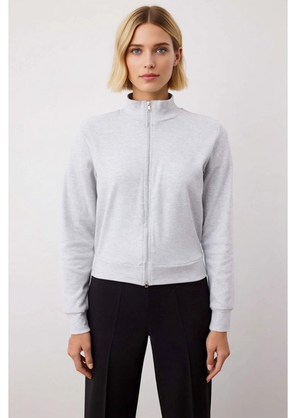Kadın Dik Yaka Tam Fermuarlı Standart Kol Örme Sweatshirt Fonksiyonel Dayanıklı Kaliteli Şık modelleri