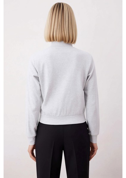 Kadın Dik Yaka Tam Fermuarlı Standart Kol Örme Sweatshirt Fonksiyonel Dayanıklı Kaliteli Şık fırsatları