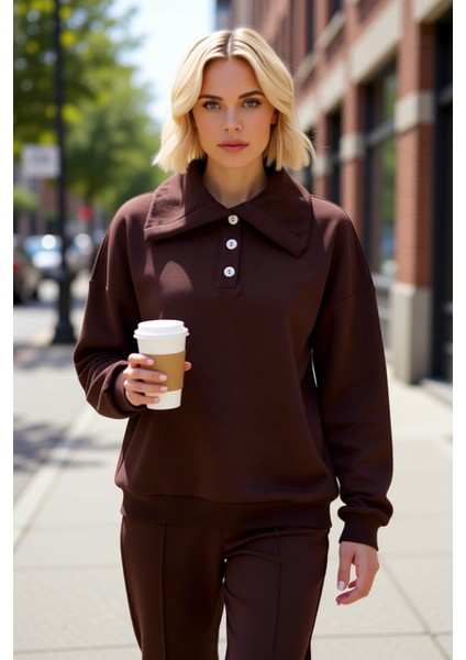 Kadın Polo Yaka Düşük Kol Örme Sweatshirt Fonksiyonel Dayanıklı Kaliteli Konforlu Estetik Şık fiyatları