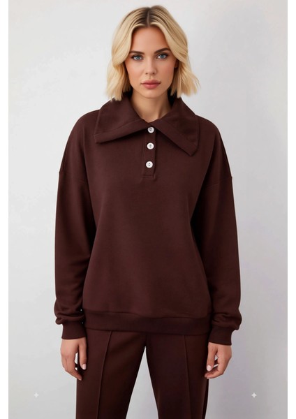 Kadın Polo Yaka Düşük Kol Örme Sweatshirt Fonksiyonel Dayanıklı Kaliteli Konforlu Estetik Şık modelleri