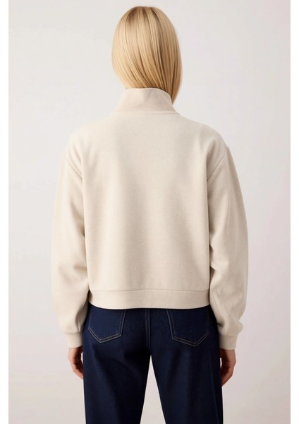 Kadın Dik Yaka Düşük Kol Yarım Pat Fermuarlı Sweatshirt Fonksiyonel Dayanıklı Kaliteli Şık fırsatları