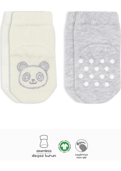 Nessiworld Hayvan Figürlü Kaymaz Soket Çorap 2'li BS10104 Gri Ekru
