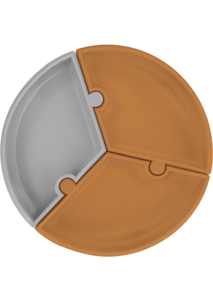 Puzzle Vakum Tabanlı Silikon Tabak Woody Brown / Powder Grey