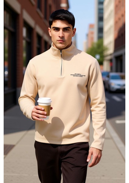 Erkek Dik Yaka Standart Kol Nakışlı Sweatshirt Fonksiyonel Dayanıklı Kaliteli Konforlu Şık fiyatları