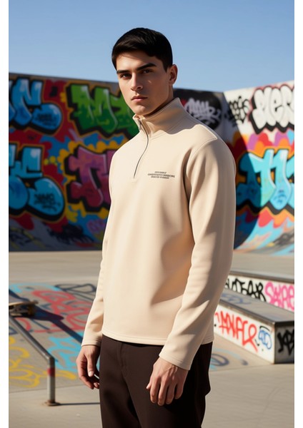 Erkek Dik Yaka Standart Kol Nakışlı Sweatshirt Fonksiyonel Dayanıklı Kaliteli Konforlu Şık indirimleri