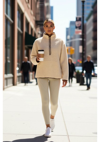 Kadın Dik Yaka Düşük Kol Peluş Örme Sweatshirt Fonksiyonel Dayanıklı Kaliteli Konforlu Şık fiyatları