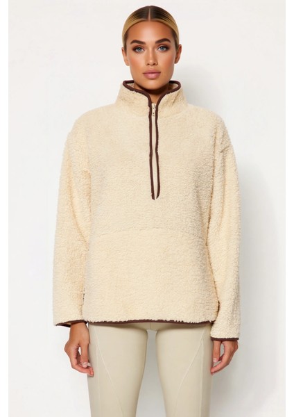 Kadın Dik Yaka Düşük Kol Peluş Örme Sweatshirt Fonksiyonel Dayanıklı Kaliteli Konforlu Şık modelleri