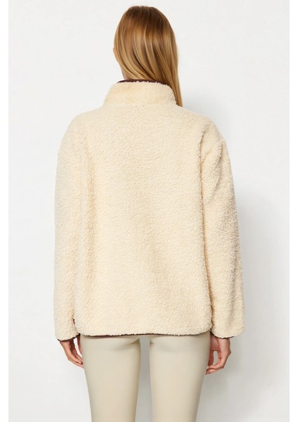 Kadın Dik Yaka Düşük Kol Peluş Örme Sweatshirt Fonksiyonel Dayanıklı Kaliteli Konforlu Şık fırsatları