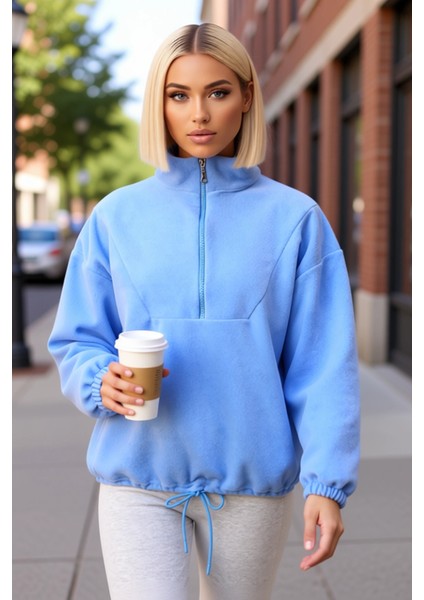 Kadın Dik Yaka Fermuarlı Polar Regular Kalıp Sweatshirt Fonksiyonel Dayanıklı Kaliteli Şık fiyatları