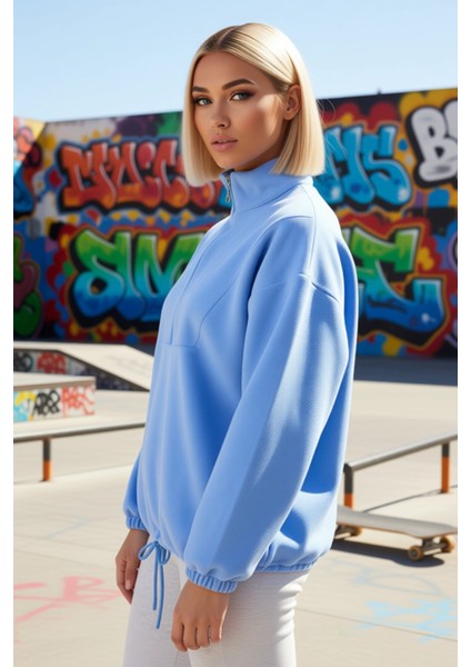 Kadın Dik Yaka Fermuarlı Polar Regular Kalıp Sweatshirt Fonksiyonel Dayanıklı Kaliteli Şık indirimleri